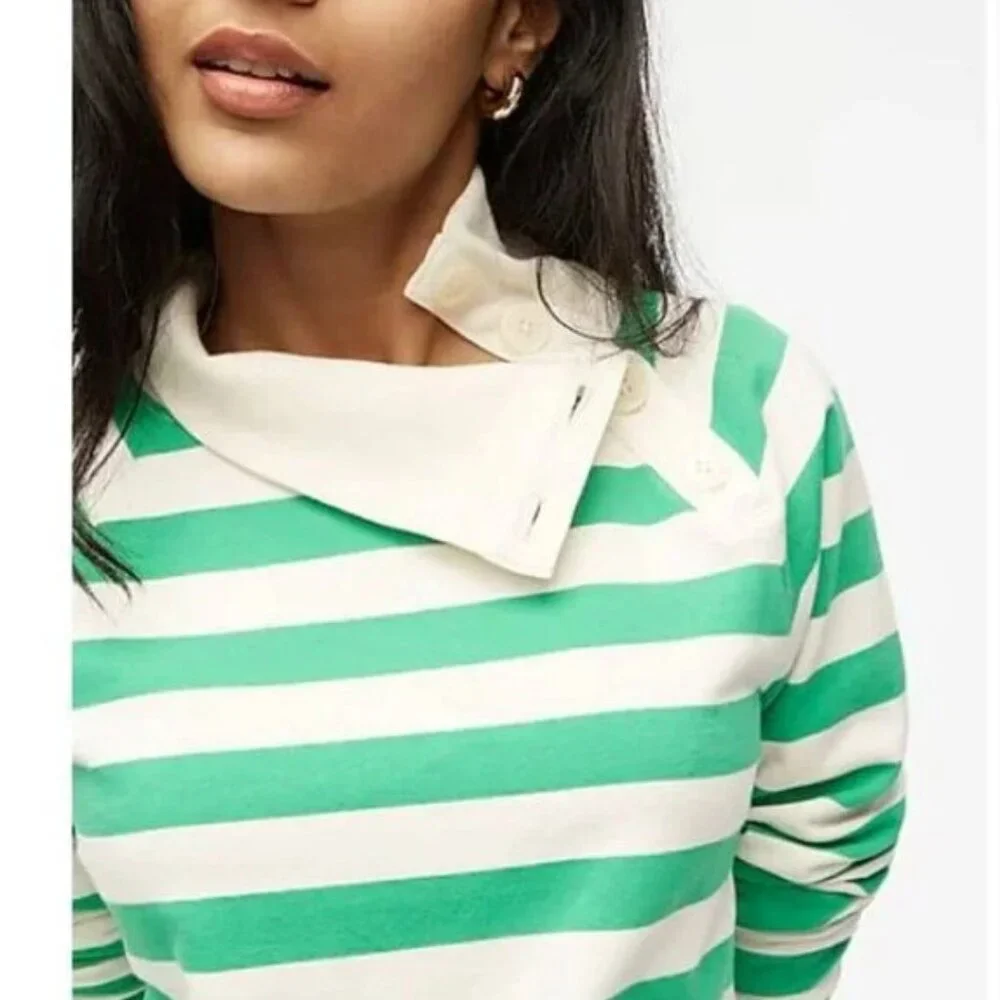 J. Crew Striped wide button-collar pullover sweatshirt in lightweight terry L